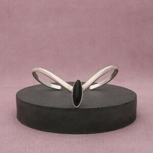 taxco mexico sterling silver vintage black onyx marquise cuff bracelet size 7in